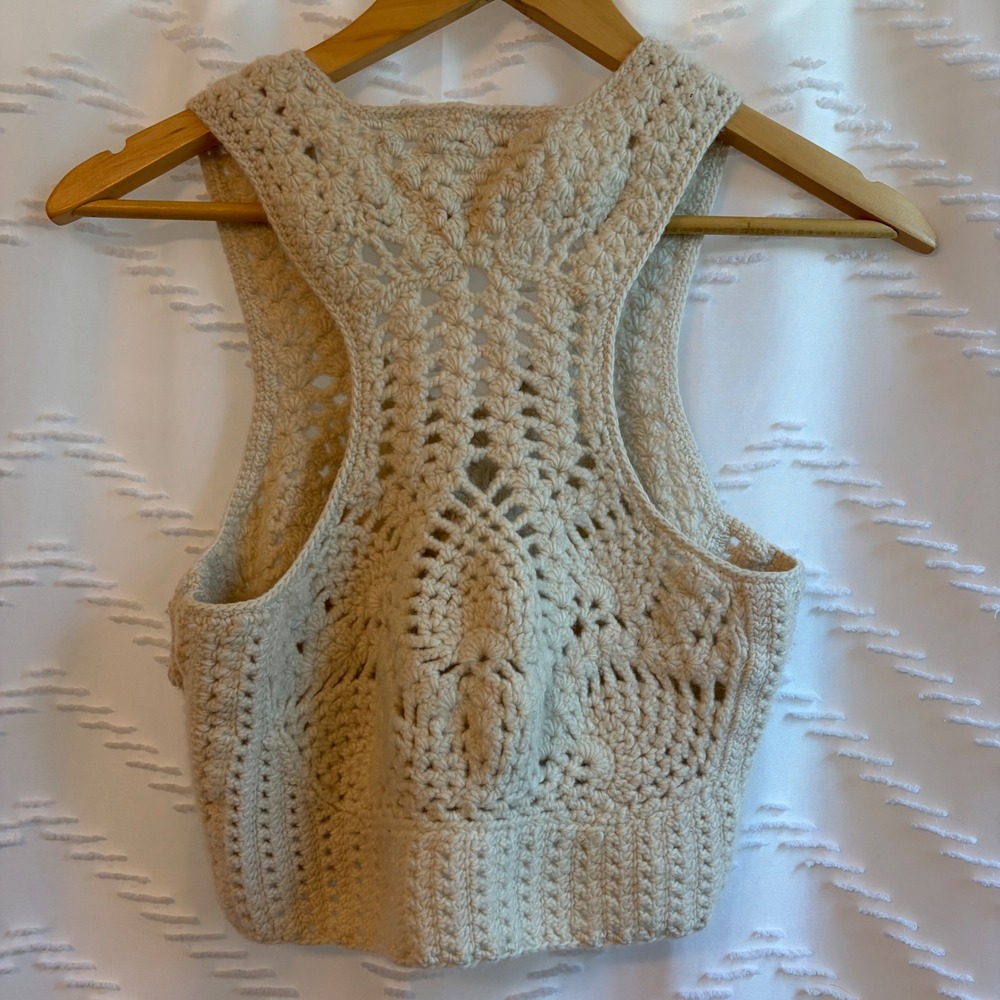Ulla Johnson Cream 100% Wool Hand Crochet Knit Cropped Vest Top Womens M $495 - Picture 2 of 5